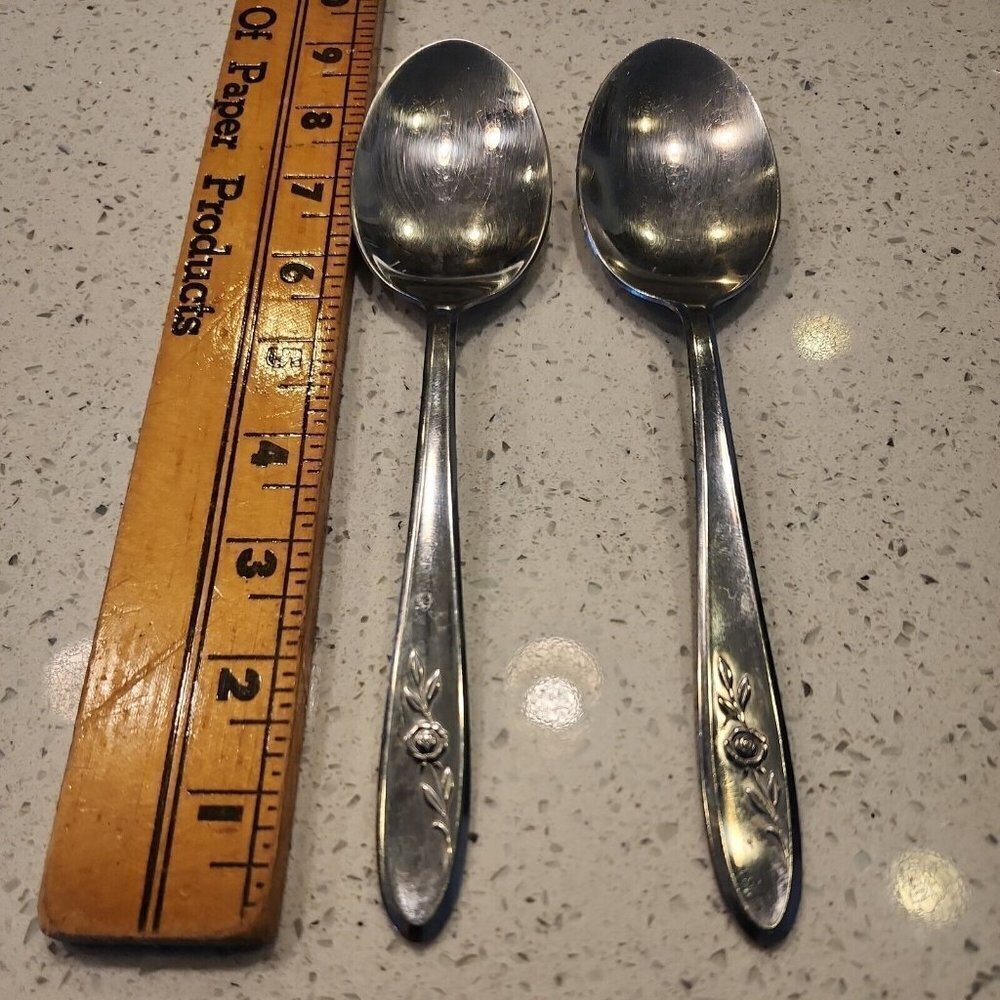 Sears Tradition  FLORAL ROSE SERVING SPOON Swirl Floral Handle 8.5" Set Of 2